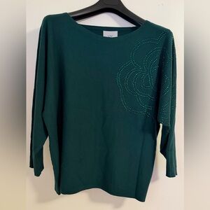 LIV Milano Lago Green Dolman Long Sleeve Knit Top With Crystals Sz XL via